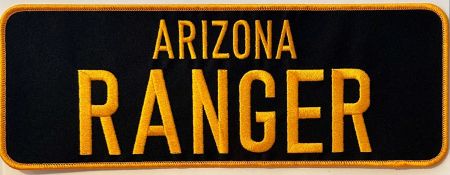 *CLEARANCE* ARIZONA RANGER GOLD ON BLACK 4"T X 11"W BACK PATCH - SEW ON.